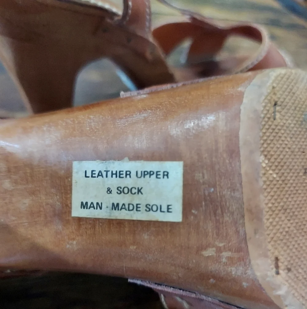 Vintage Woven Leather and Wood Strappy Slingback Highheel Platform Sandal